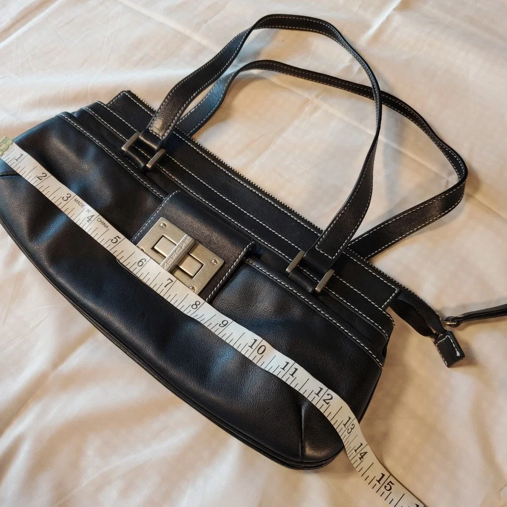 lauren ralph LRL Bag satchel handbag Black Turn Key Lock Top Handles Purse‎ Vtg